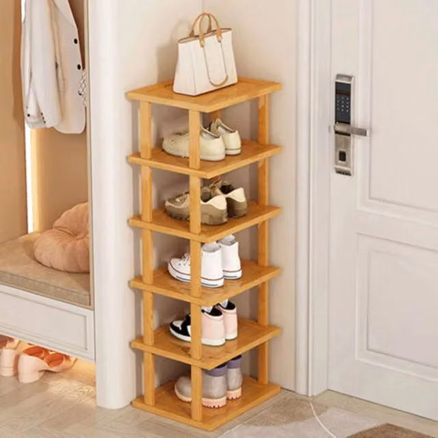 FORGEVIO 6-Tier Vertical Bamboo Shoe Rack in Brown, W/D/H: 96 x 23 x 23 cm