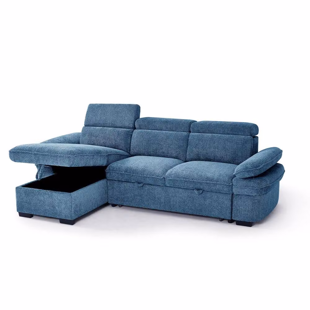 Furnishings For Less UK Blake Reversible L-Shape 4 Seater Fabric Corner Sofa Bed in Blue, W/D/H: 262 x 166 x 84 cm – 2