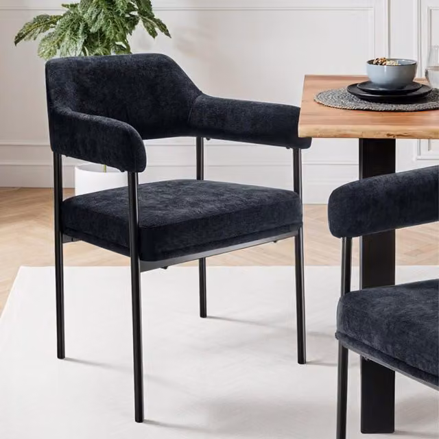 TECTAKE Modern Upholstered Armchair with Metal Legs, Black, Set of 2