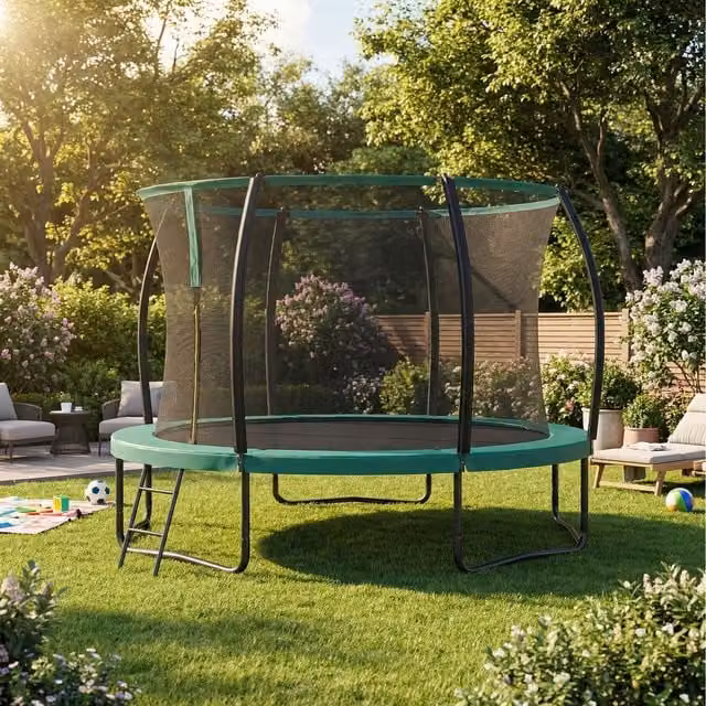 SONGMICS Kids Outdoor Mini Trampoline with Safety Net and Galvanised Steel Frame, Green