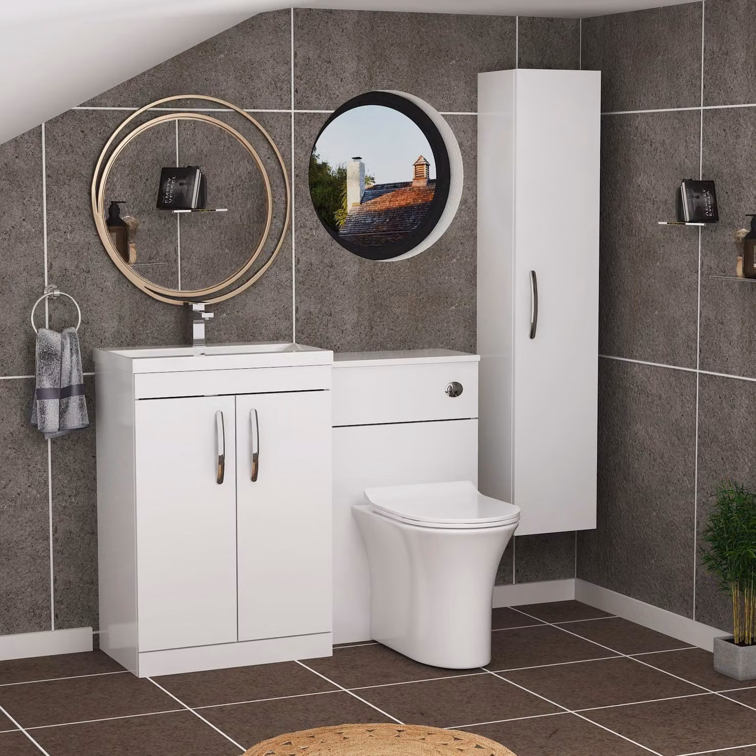 Royal Bathrooms Gloss White 2 Door Vanity Unit Pack with Mid Edge Basin and Slim Breeze Back to Wall Toilet, Width: 110 cm