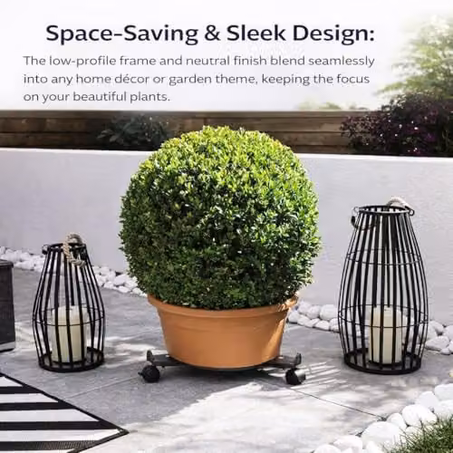 Almineez 2 x Extendable Heavy Duty Steel Plant Pot Caddy Trolley in Grey and Black for 24-38cm Diameter Planters – 3