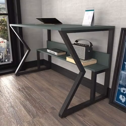 DECOROTIKA Wake Computer Desk with Metal Frame and Hidden Shelf, Green and Black, W/D/H: 120 x 60 x 72.8 cm – 3