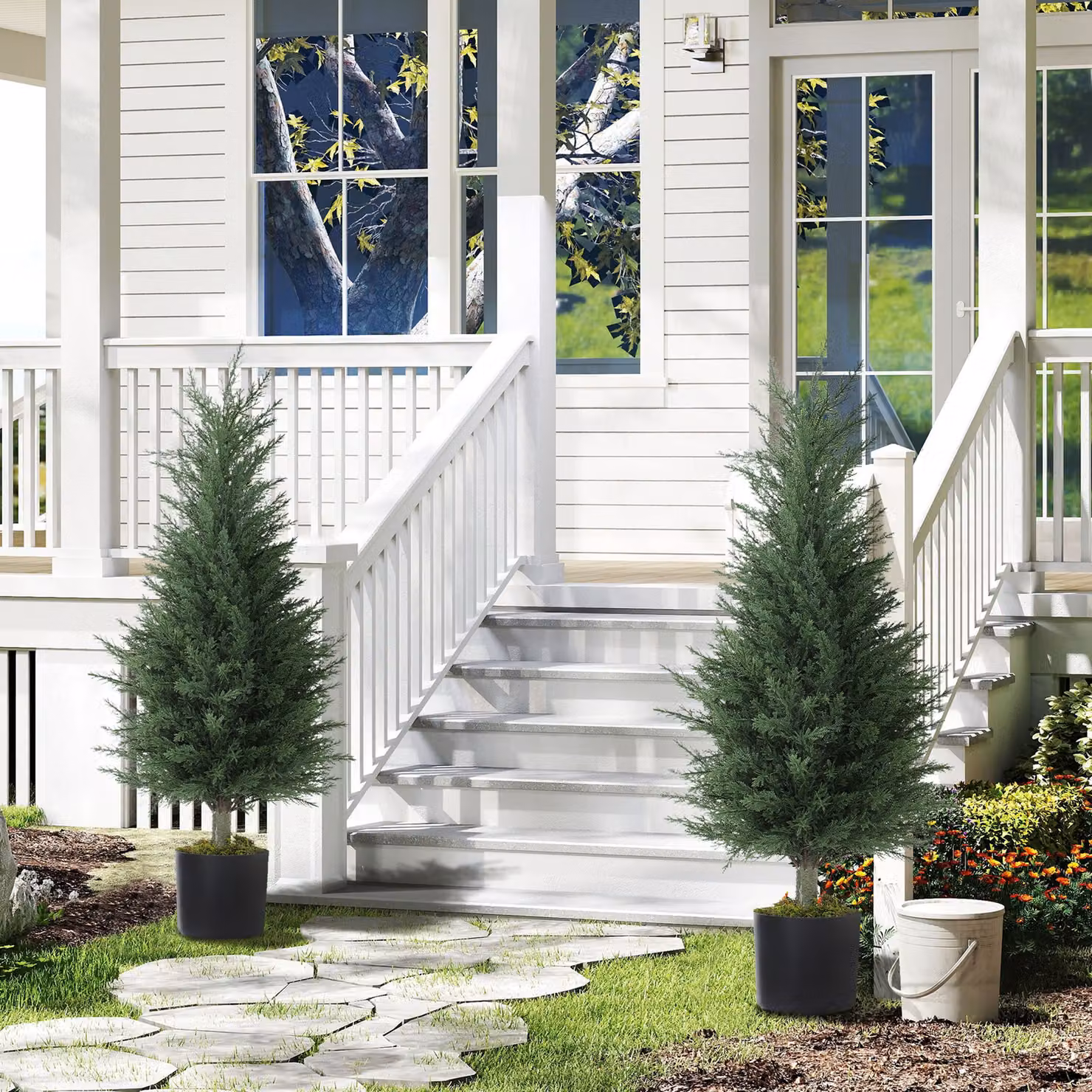 HOMCOM Set of 2 Green Artificial Cypress Trees with 362 Leaves, Height: 90 cm – 2