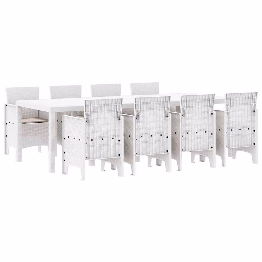 Berkfield Home 9 Piece White Poly Rattan Garden Dining Set with Light Grey Cushions – 2