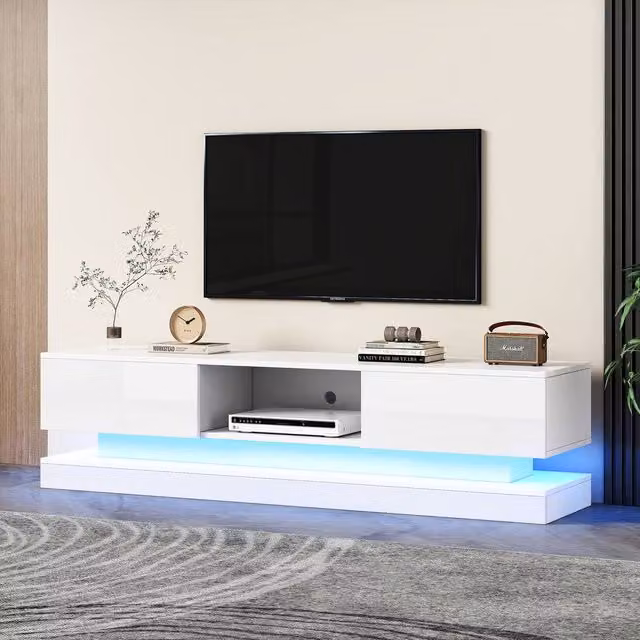Matteo High Gloss White TV Stand with RGB LED and Storage, Width: 160 cm – 1