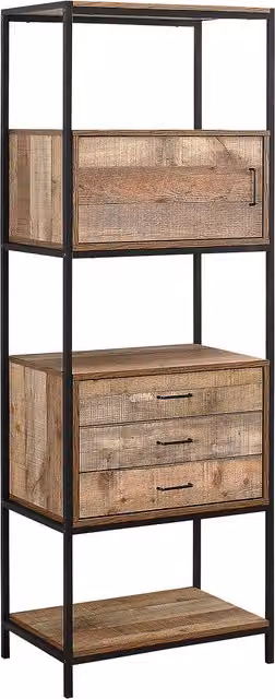 Birlea Urban Rustic 3 Drawer Shelving Unit in Red and Black