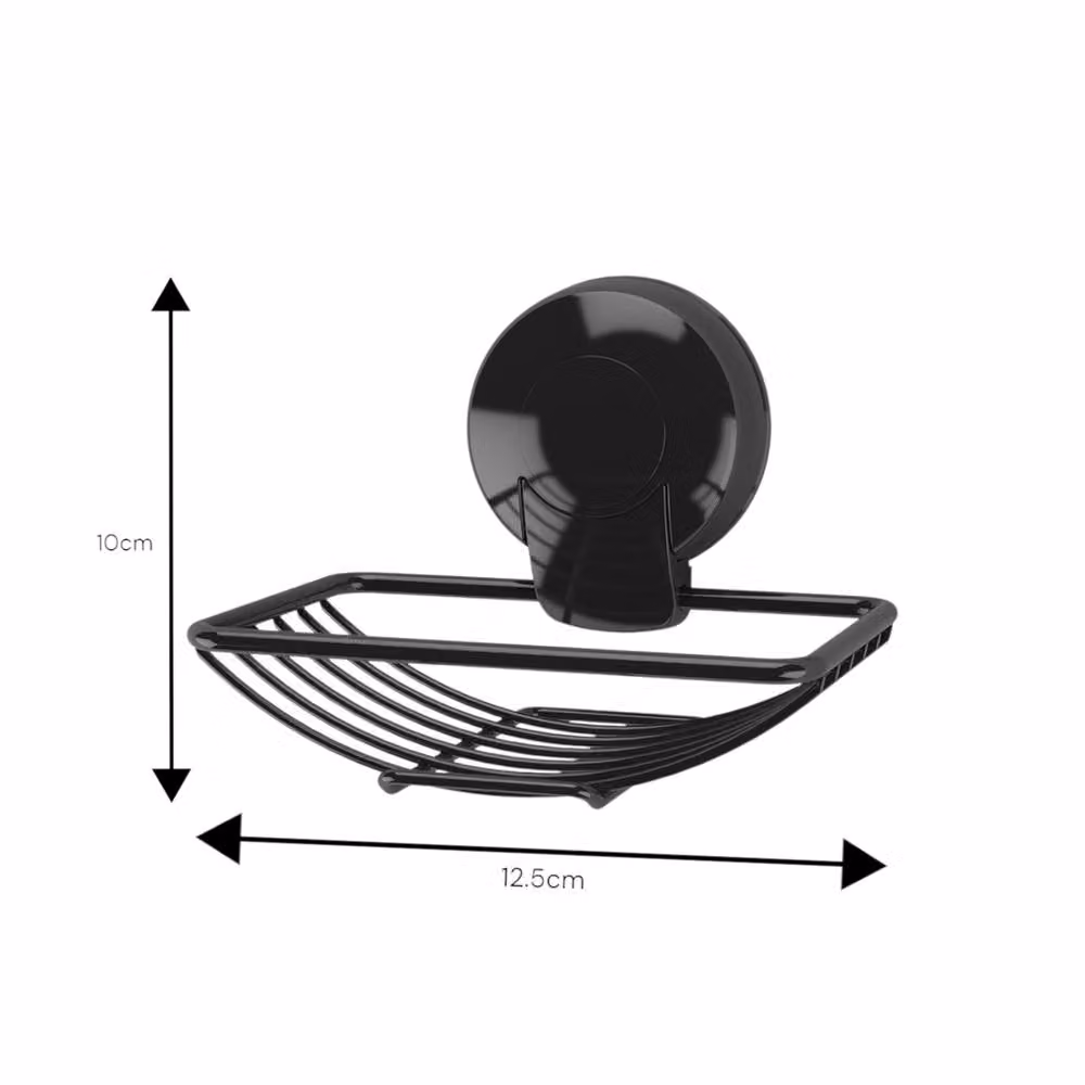 Showerdrape Suctionloc 3 Piece Black Wall Mounted Bathroom Accessory Set with Soap Dish and Toilet Roll Holder – 4