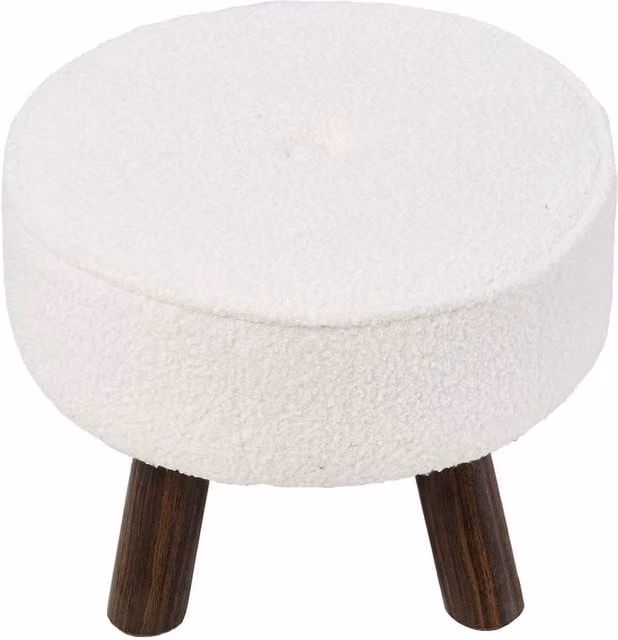 KORVIXA Teddy Velvet Cylindrical Footstool in White, W/D: 100 x 100 cm – 1