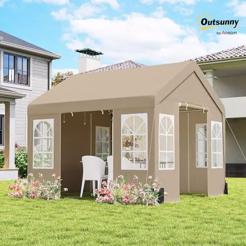 Outsunny Heavy Duty Garden Gazebo with Sides and Windows, Beige, W/D/H: 300 x 300 x 278 cm – 2