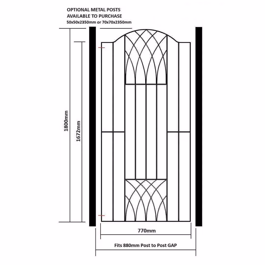 Burbage Iron Craft Abbey Modern Verona Tall Bow Top Single Gate in Black, W: 88.0 cm, H: 179.8 cm – 3