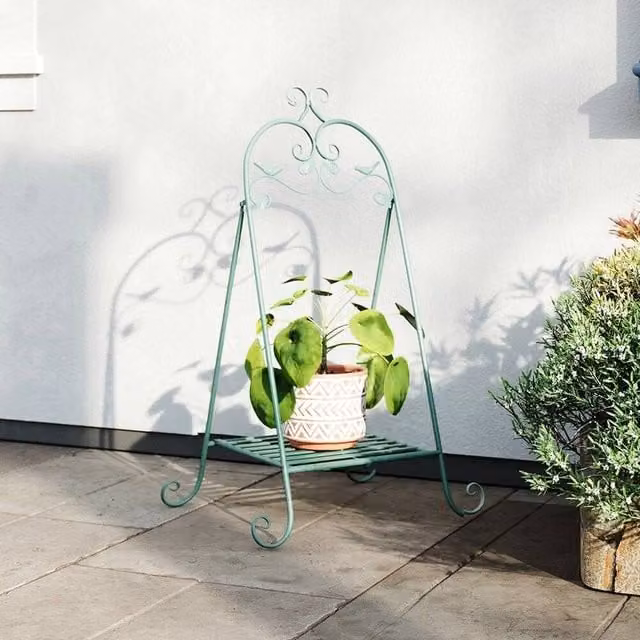 KORVIXA 1 Tier Metal Plant Stand Display Shelf in Green, W/D/H: 50 x 50 x 79 cm