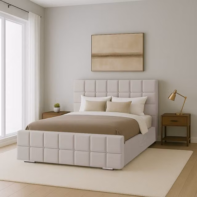 Desire Deco Andrea Upholstered Velvet Bed Frame in Silver, W/D/H: 180 x 200 cm