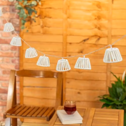 ValueLights White Rope Wicker Basket 10 x Battery Operated Warm White Outdoor Garden String Lights – 2