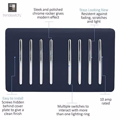 Trendi 8 Gang 2 Way Rocker Double Plate Tactile Light Switch in Blue – 2