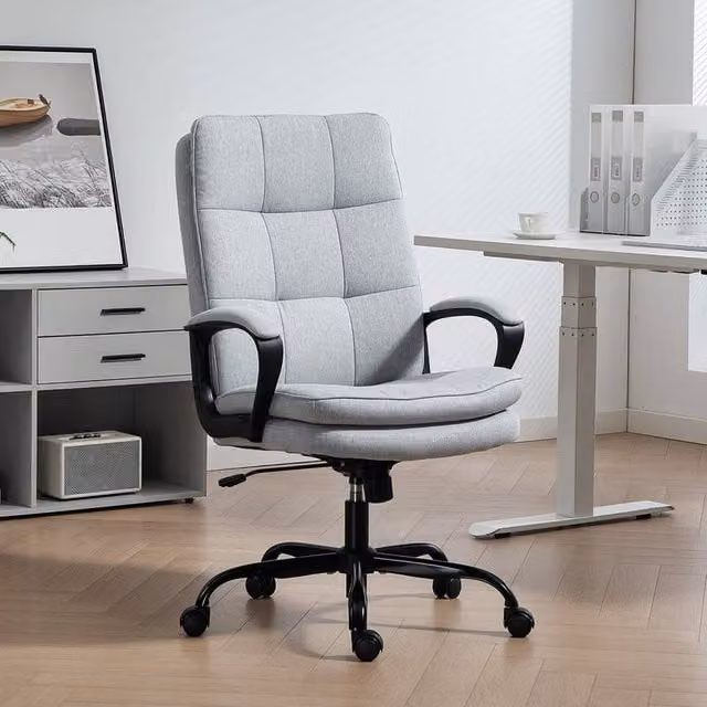 EONLION Grey High Back Fabric Office Task Chair with Headrest and Armrests, Height: 100 cm
