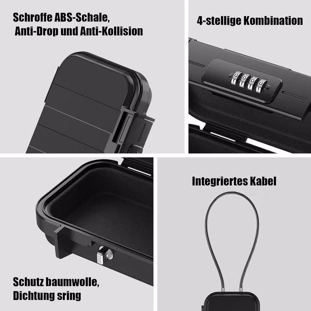 FLAVORA Portable Waterproof Travel Safe Box with Combination Lock in Black – 3