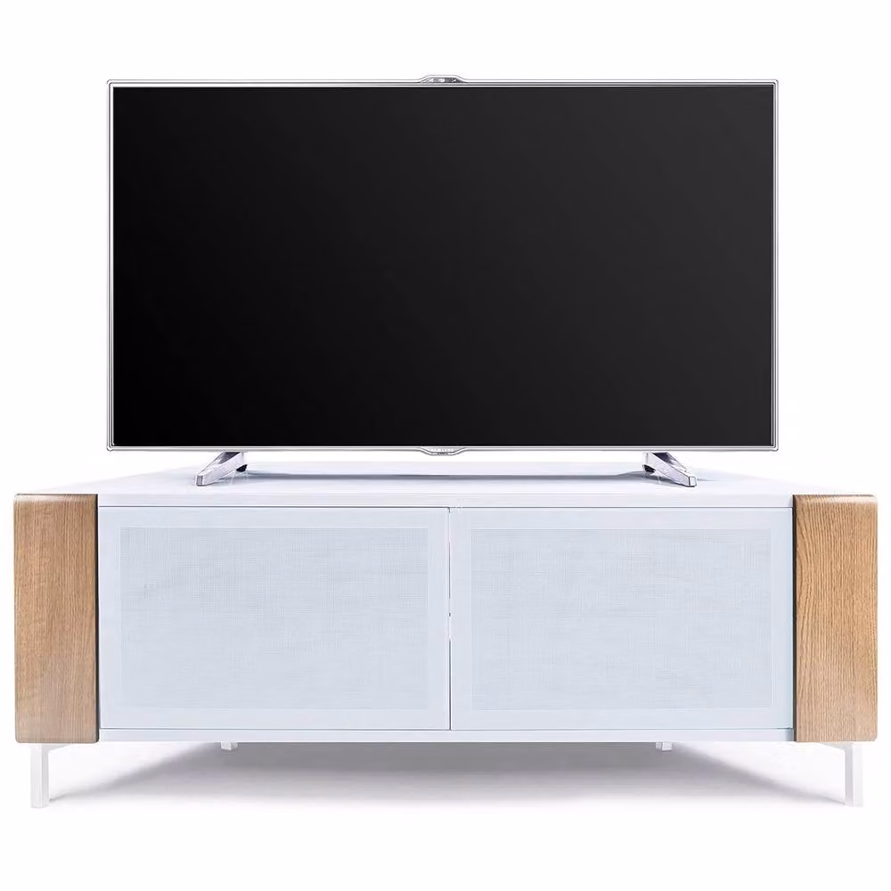 MDA Designs CORVUS Modern White Oak Corner TV Stand for Flat Screen TVs, W/D/H: 120 x 45 x 48 cm – 3