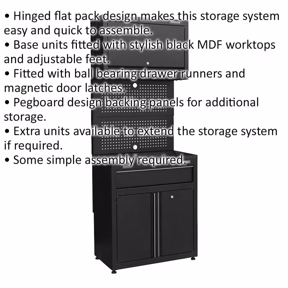 Loops Modular Base and Wall Cabinet with Internal Drawers and MDF Worktop, Black and Multicolour, W/D/H: 208 x 77.5 x 53 cm – 2