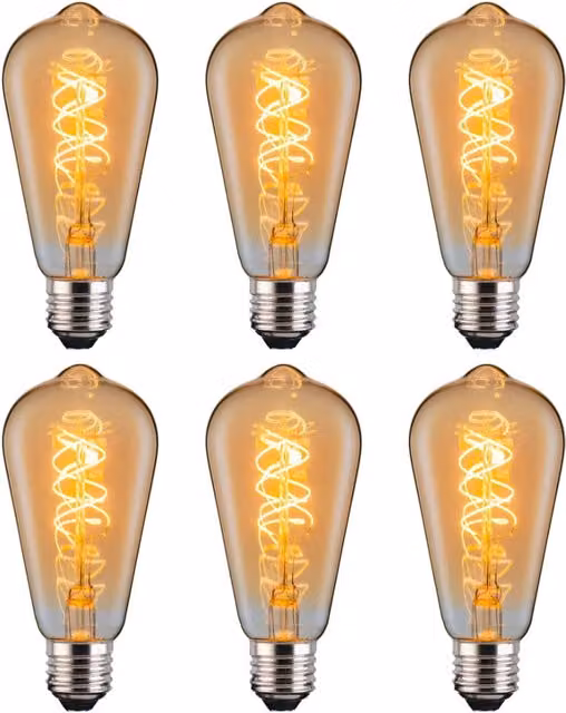 Ferretti ST64 Amber LED Spiral Filament Dimmable E27 Bulb, Pack of 6 – 1