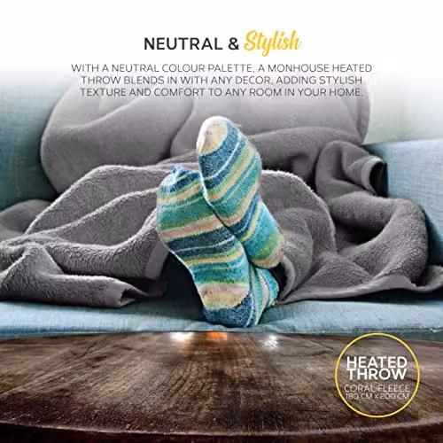 MONHOUSE Grey Heated Electric Blanket with Plush Coral Fleece and Flannel, W/D/H: 180 x 200 cm – 5