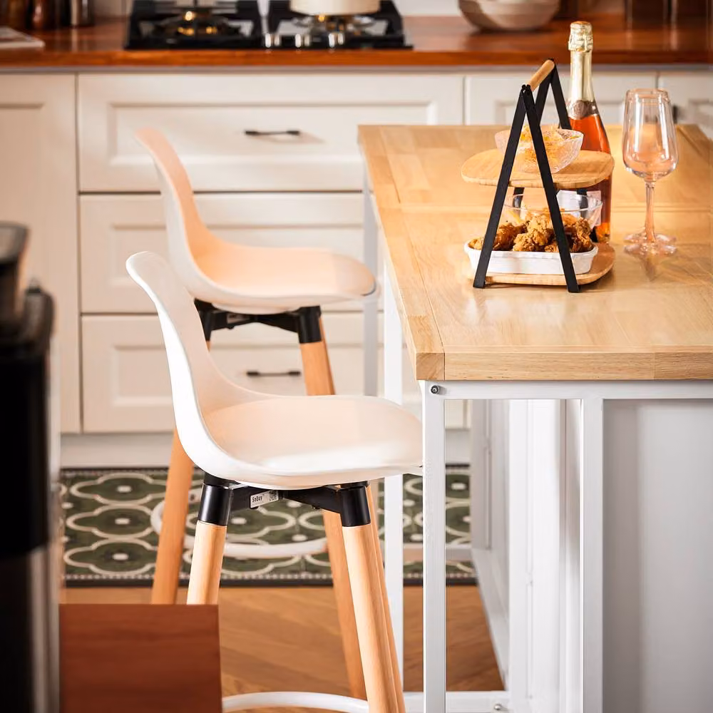 SoBuy Mobile Kitchen Island in White with Natural Wood Top and Country House Style – 3