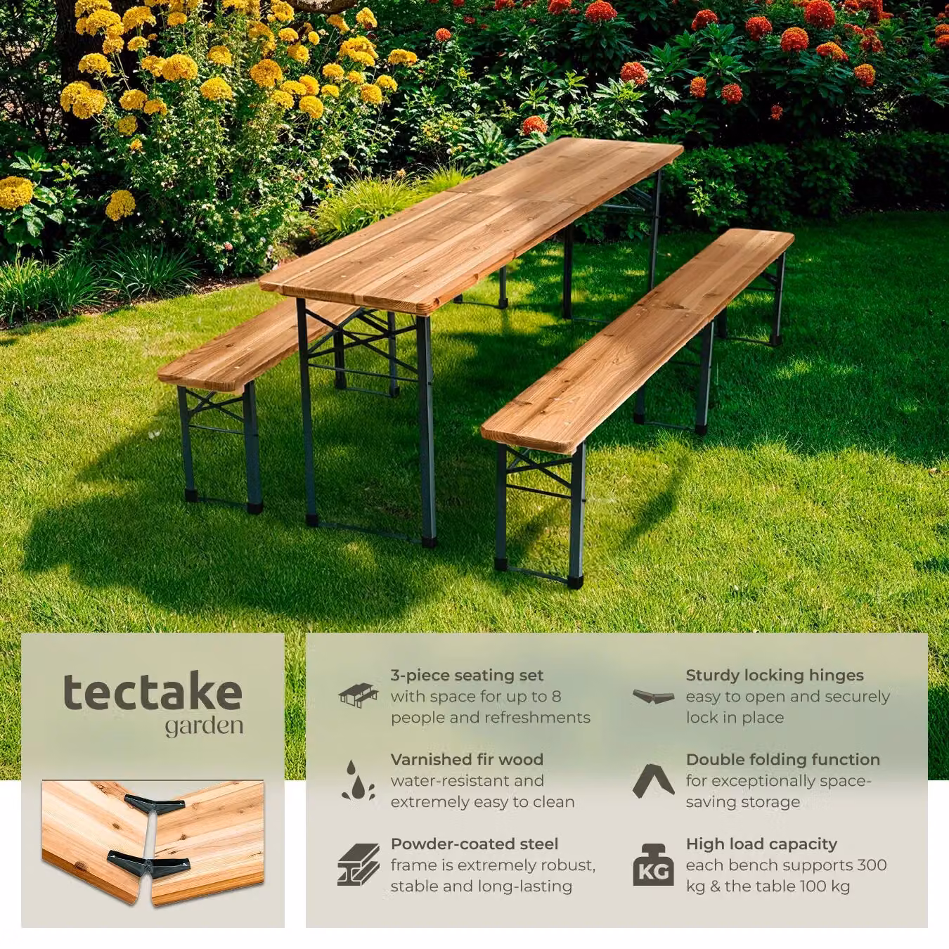 tectake Ralf Dining Table and 2 Bench Set in Brown – 2