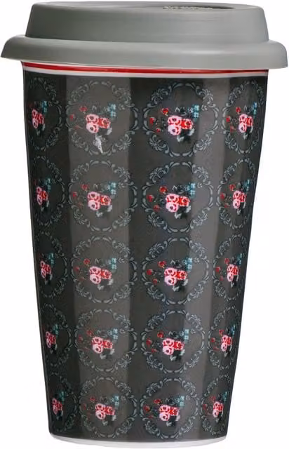 Orsina Ditsy Floral Ceramic Reusable Travel Mug with Silicone Lid, Grey