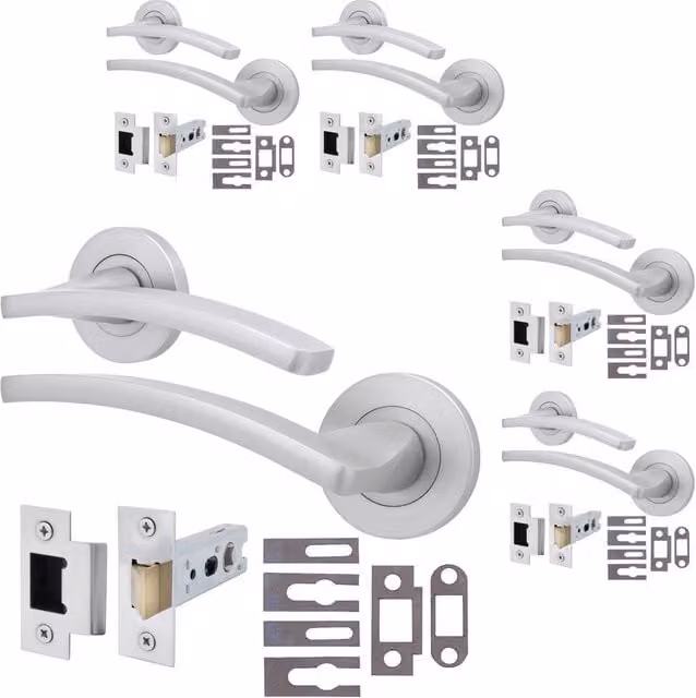 AFIT Satin Chrome Fire Door Handle and Latch Set, 5 Pack, Silver – 1