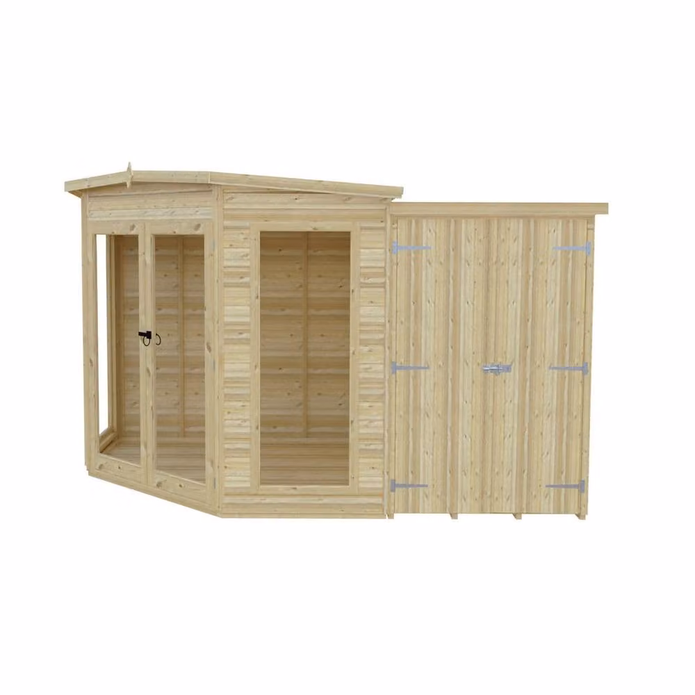 Shires Barclay Wooden Garden Shed with Side Shed and Window in Natural Pine, W/D/H: 205 x 119 x 190.3 cm