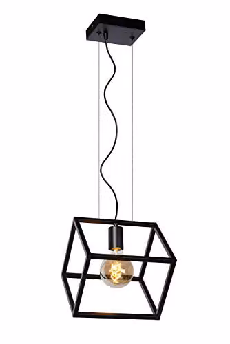 Lucide Fabian Dimmable Adjustable Height Modern Cube Pendant Light in Black – 1