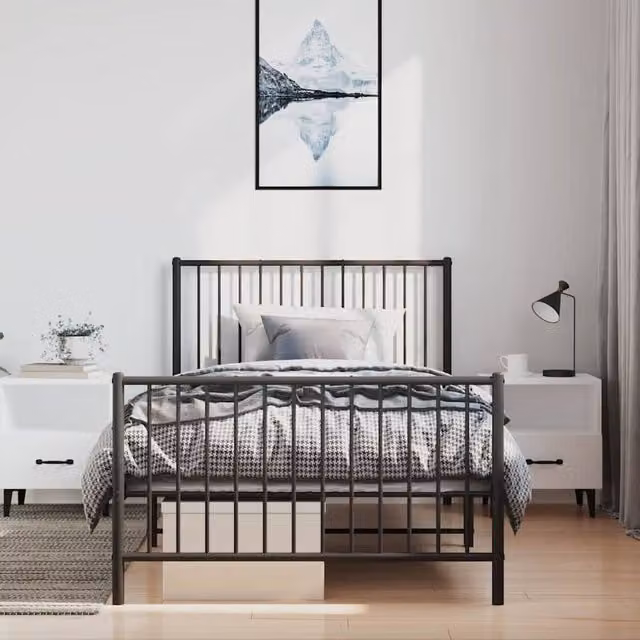 Berkfield Home Metal Bed Frame with Headboard and Footboard in Black, W/D/H: 100 x 200 cm – 1