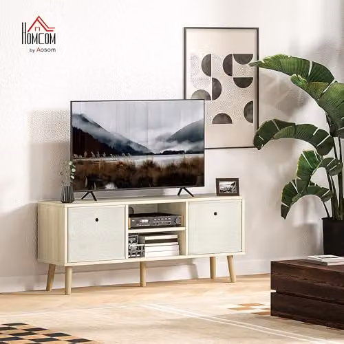 HOMCOM Modern Wood TV Cabinet Stand in Brown, W/D/H: 110 x 29 x 46.5 cm – 2