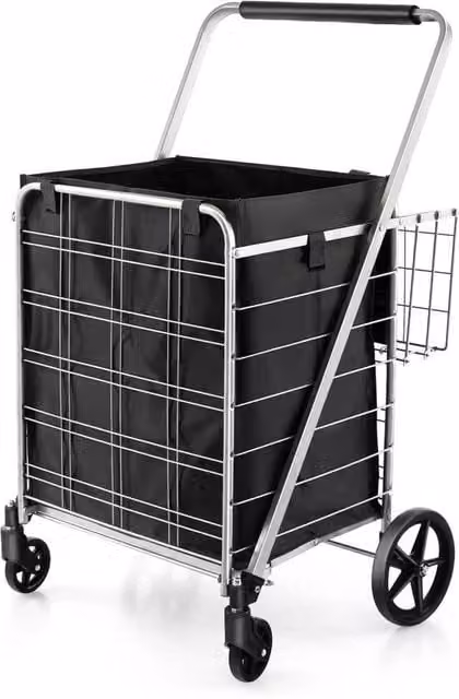 Hinsinc Foldable Utility Shopping Cart, Black, 126L Capacity – 1