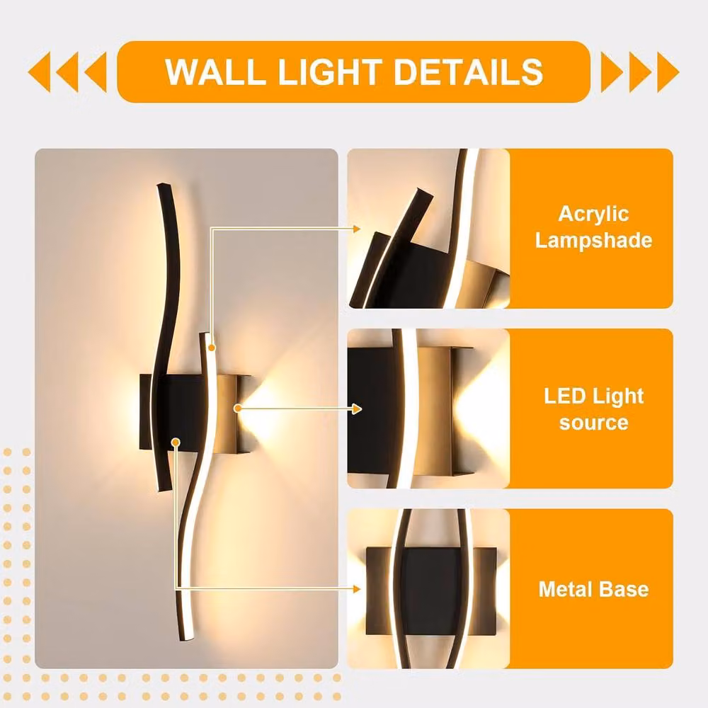 COMELY Modern Black LED Indoor Wall Lights with Warm White Up and Down Lighting – 4