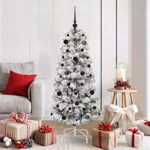 vidaXL Artificial Hinged Christmas Tree in Green and White, 150 cm – 2