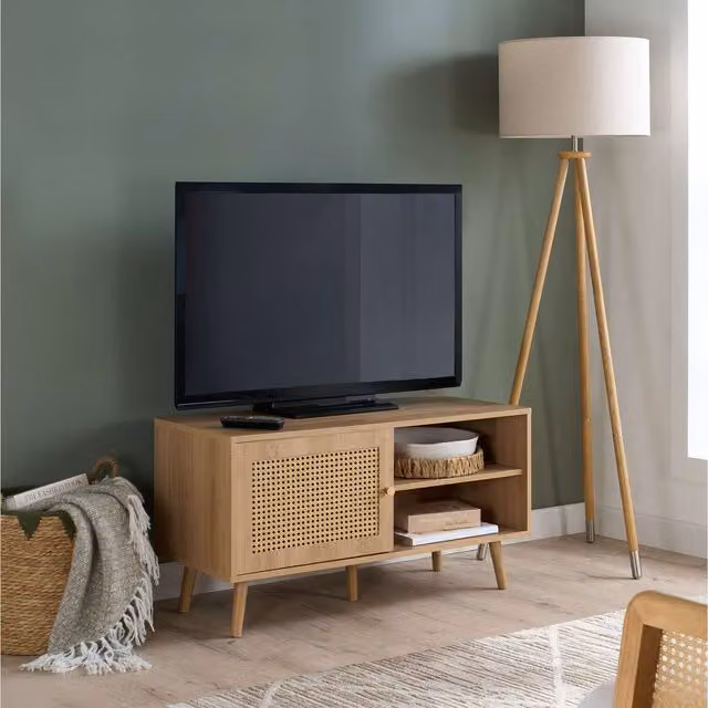 Birlea Modern Oak and Rattan Living Room TV Unit in Brown
