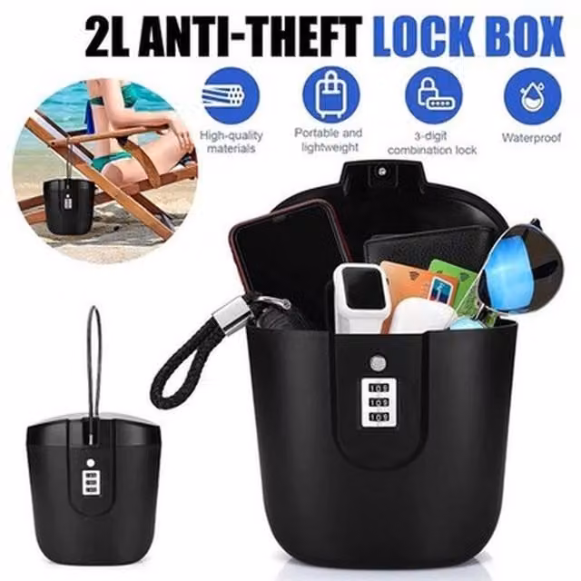 NESTLUNE Portable Metal Security Lockbox with Combination Lock, Black