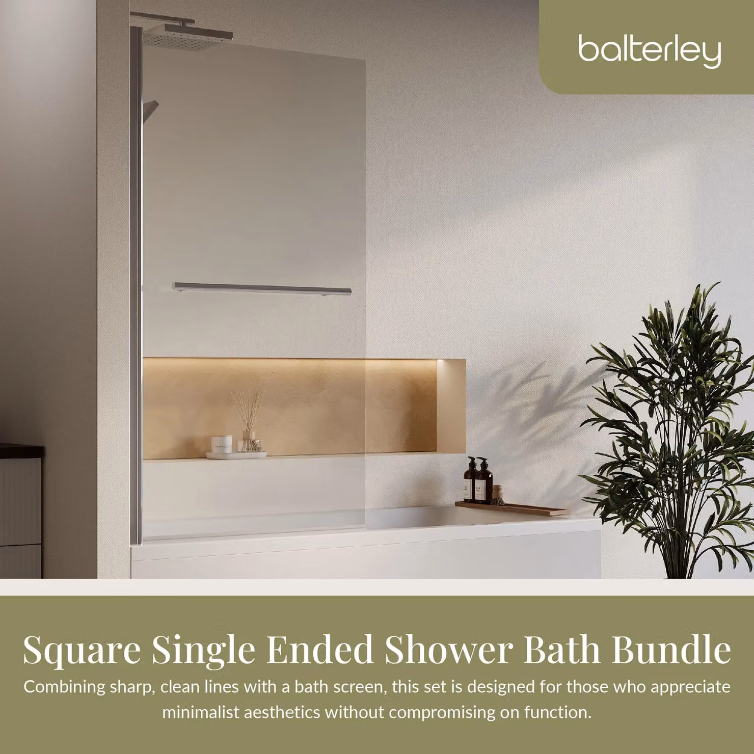 Balterley Square Single Ended Rectangular Bath with Apron and Chrome Square Screen and Rail in White W/D/H: 170 x 75 x 51 cm – 2