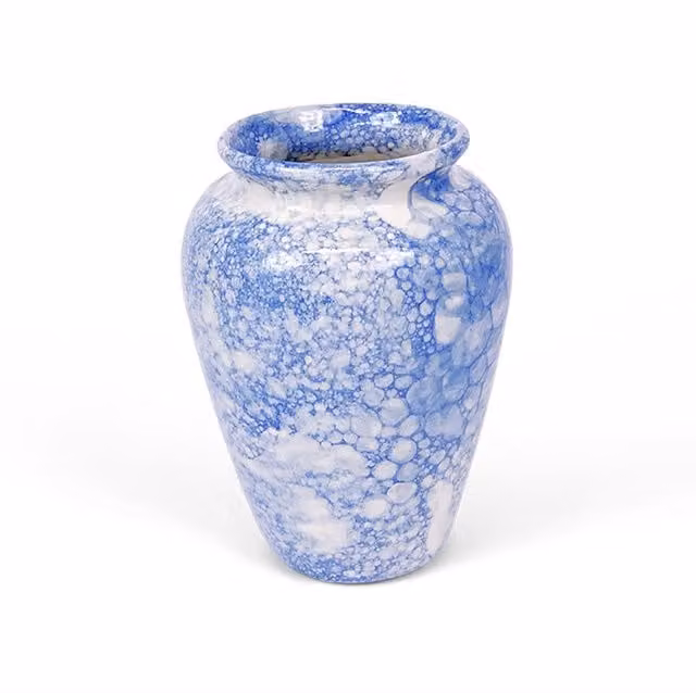 Verano Spanish Ceramics Burbujas Hand Crafted Ceramic Small Vase in Blue and White, H 24 cm x W 16 cm x D 16 cm – 1