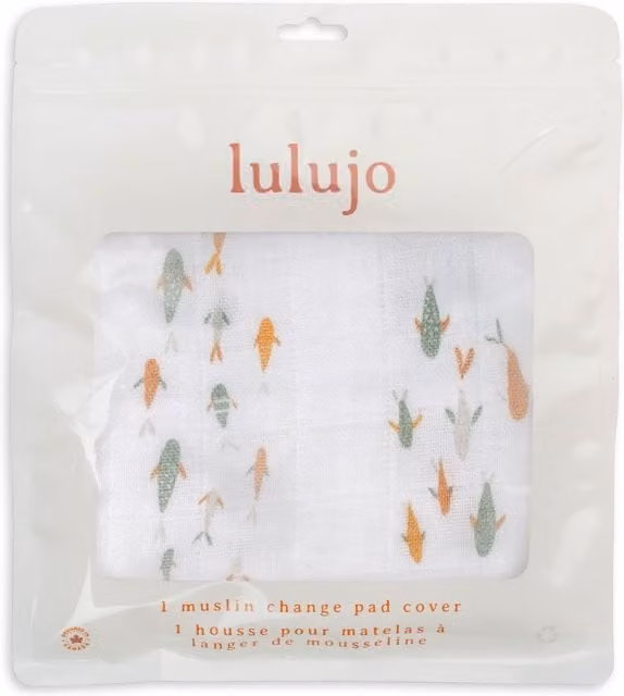 Lulujo Cotton Fitted Crib Sheet with Fish Graphic, Multicolour, W: 81 cm x D: 43 cm