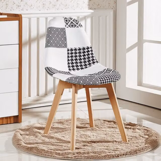 Life Interiors Chrono Patchwork Dining Chair in Black, White and Multicolour Abstract Fabric