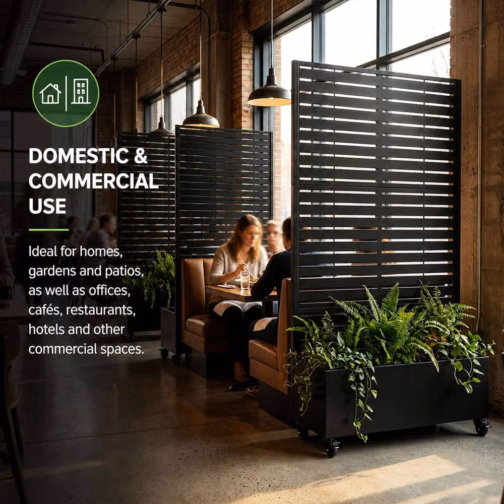 Nicoman Metal Indoor Outdoor Privacy Screen with Plant Pot, Horizontal Slats, Black, H 180 x W 90 x D 40 cm – 5