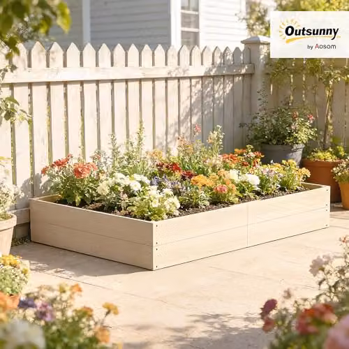 Outsunny Wooden Raised Bed in Natural for Vegetable, Herb or Ornamental Gardens, 620L, W: 180 cm, D: 120 cm, H: 30 cm – 2