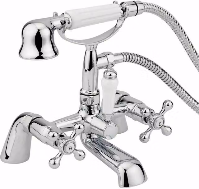 Hinsinc Victorian Two Handle Shower and Bath Mixer Tap Set in Chrome Silver