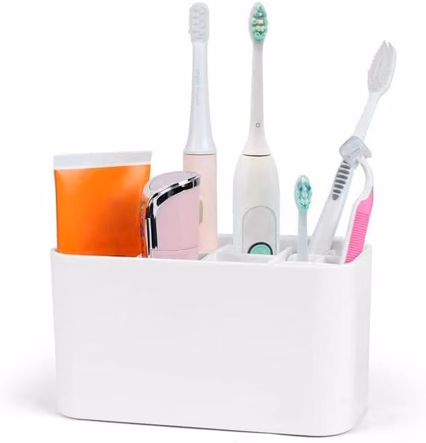 NESTLUNE Electric Toothbrush Holder and Bathroom Caddy Storage Organiser in White – 1