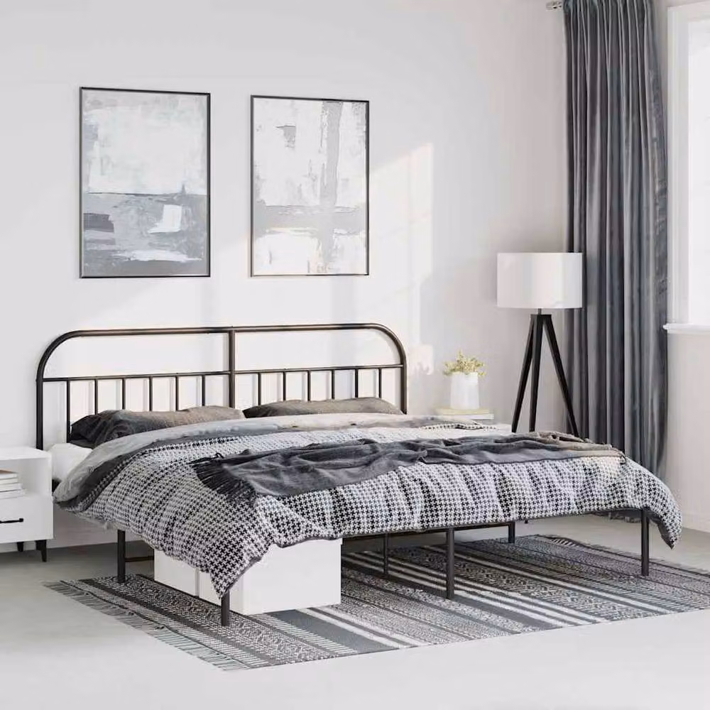 Berkfield Home Metal Bed Frame with Headboard in Black, W/D/H: 193 x 198 x 100 cm – 2