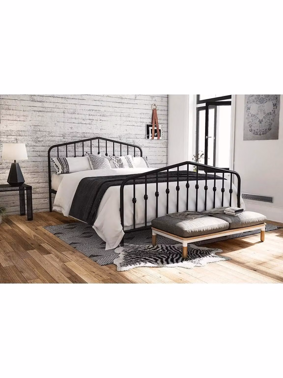 Dorel Home Bushwick Industrial Metal Double Bed Frame in Black