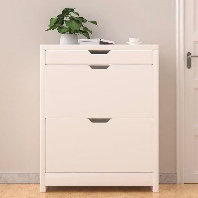 SPETLEK White Wooden Shoe Cabinet and Storage Rack with Internal Shelves