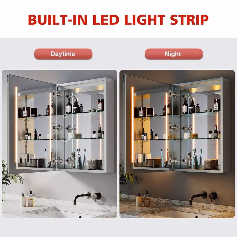 FORGEVIO Silver Bathroom Mirror Cabinet with LED Lighting and Shaver Socket, W: 50 cm, H: 70 cm – 3